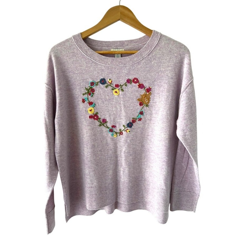 Sundance Blooming Love Sweater PL Purple Wool Embroidered Floral Heart Bee